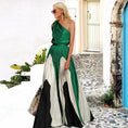 Load image into Gallery viewer, Maya One Shoulder Color Blocking Pleated Maxi Gown
