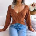 Load image into Gallery viewer, Zola Women's Cross V-neck Cable Long Sleeves Cropped Sweaters