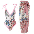 Load image into Gallery viewer, Ladies' One-piece Conservative Print Tummy Control Swimsuit and Sarong Set