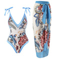 Load image into Gallery viewer, Ladies' One-piece Conservative Print Tummy Control Swimsuit and Sarong Set