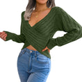 Load image into Gallery viewer, Zola Women's Cross V-neck Cable Long Sleeves Cropped Sweaters