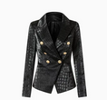 Load image into Gallery viewer, Alexus Black Faux Croc Leather Luxury Fitted Double Breasted Blazer