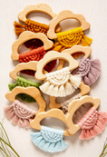 Load image into Gallery viewer, Organic Macramé Wood Teethers For Babies Made in USA. All colors
