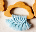 Load image into Gallery viewer, Organic Macramé Wood Teethers For Babies Made in USA. Baby Blue