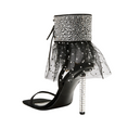 Load image into Gallery viewer, Ceylina Black Crystal Stiletto Sandal w/Tulle Ankle Cuff