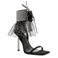 Load image into Gallery viewer, Ceylina Black Crystal Stiletto Sandal w/Tulle Ankle Cuff