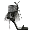 Load image into Gallery viewer, Ceylina Black Crystal Stiletto Sandal w/Tulle Ankle Cuff