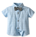 Load image into Gallery viewer, 1 Stylish Top with a dashing plaid pattern, paired with 1 Smart Pair of Pants featuring a comfortable fit, adorable suspenders, and a bow tie for that extra touch of elegance.
