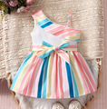 Load image into Gallery viewer, 1 Stunning Dress featuring vibrant multicolor stripes and an elegant one-shoulder design, making your child the center of attention. (Shoes not included)