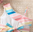 Load image into Gallery viewer, 1 Stunning Dress featuring vibrant multicolor stripes and an elegant one-shoulder design, making your child the center of attention. (Shoes not included)