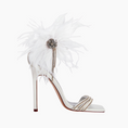Load image into Gallery viewer, Feathira White Stiletto Feather Crystal Sandal Heels