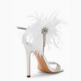 Load image into Gallery viewer, Feathira White Stiletto Feather Crystal Sandal Heels