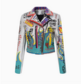 Load image into Gallery viewer, Imani Graphic Faux Leather Motorcycle Jacket.