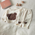 Load image into Gallery viewer, 1 super cozy Top featuring a large Baby Bear face, showcasing your little one's love for bears, and 1 comfy pair of Pants with Bear patches at the knees, adding a playful touch to their outfit.