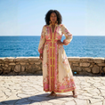 Load image into Gallery viewer, vacation midi dress women pink print ocean
