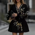 Load image into Gallery viewer, Luvira Puff Sleeves Embroidered Velvet Tied Waist V-Neck Mini Dress