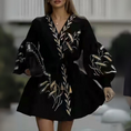 Load image into Gallery viewer, Luvira Puff Sleeves Embroidered Velvet Tied Waist V-Neck Mini Dress