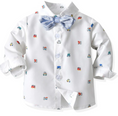 Load image into Gallery viewer, Noah 4 Piece Car Printed Button Down Shirt and Pants Set with Bow Tie and Suspenders