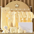 Load image into Gallery viewer, Jayce Unisex Newborn to 6 Months 13 Piece Baby Luxe Gift Set – because every bundle of joy deserves a grand entrance! Packed with snuggly onesies, a cozy blanket, adorable hats and booties, and even practical goodies like bibs and a plush toy, it's a celebration in a box! Perfect for baby showers or congratulating new parents, this set is a thoughtful and convenient choice.