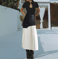 Load image into Gallery viewer, Parris Contrast Faux Leather Pleated Midi Skirt