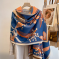 Load image into Gallery viewer, Pompotin Cozy Cashmere Feel Travel Blue/Orange Reversible Shawl