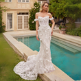 Load image into Gallery viewer, Resonara Fit & Flare Floral Lace Bridal Gown with Removable Skirt