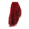 Load image into Gallery viewer, Rythmera Plaid Asymmetric Layered High Low Tulle Skirt