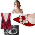 Load image into Gallery viewer, Sylthra Red Velvet Pearl Rhinestone Stilettos