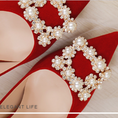 Load image into Gallery viewer, Sylthra Red Velvet Pearl Rhinestone Stilettos