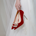 Load image into Gallery viewer, Sylthra Red Velvet Pearl Rhinestone Stilettos