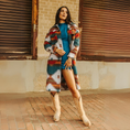 Load image into Gallery viewer, Tenille Blue Teal Aztec Button Down Coat