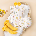 Load image into Gallery viewer, Tiffany 4 Piece Baby Girls Floral Romper Shorts Headband Socks set: 1 charming Romper, 1 pair of Shorts for easy movement, 1 cute Headband for extra flair, and 1 pair of Socks for snug comfort.