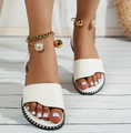 Load image into Gallery viewer, Kenya Open Toe Pearl and Gold Sandals Flats Ankle Metallic Ring Slides Comfort Walking Shoes