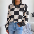 Load image into Gallery viewer, Yara Contrast Plaid Long-Sleeved Knitted Sweater Black