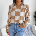 Load image into Gallery viewer, Yara Contrast Plaid Long-Sleeved Knitted Sweater Khaki