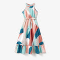 Load image into Gallery viewer, Mommy and Me High Neck Halter Ruffle Hem Belted Dress