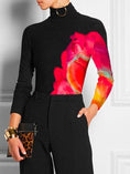 Load image into Gallery viewer, Fleetra Contrast Color Printed Long Sleeves Mock Neck Top