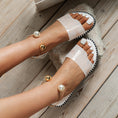 Load image into Gallery viewer, white slide sandals women pearl gold ankle accent summer sandal