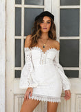 Load image into Gallery viewer, Blanca White Sweetheart Lace Off-The-Shoulder Mini Dress with Bell Sleeves