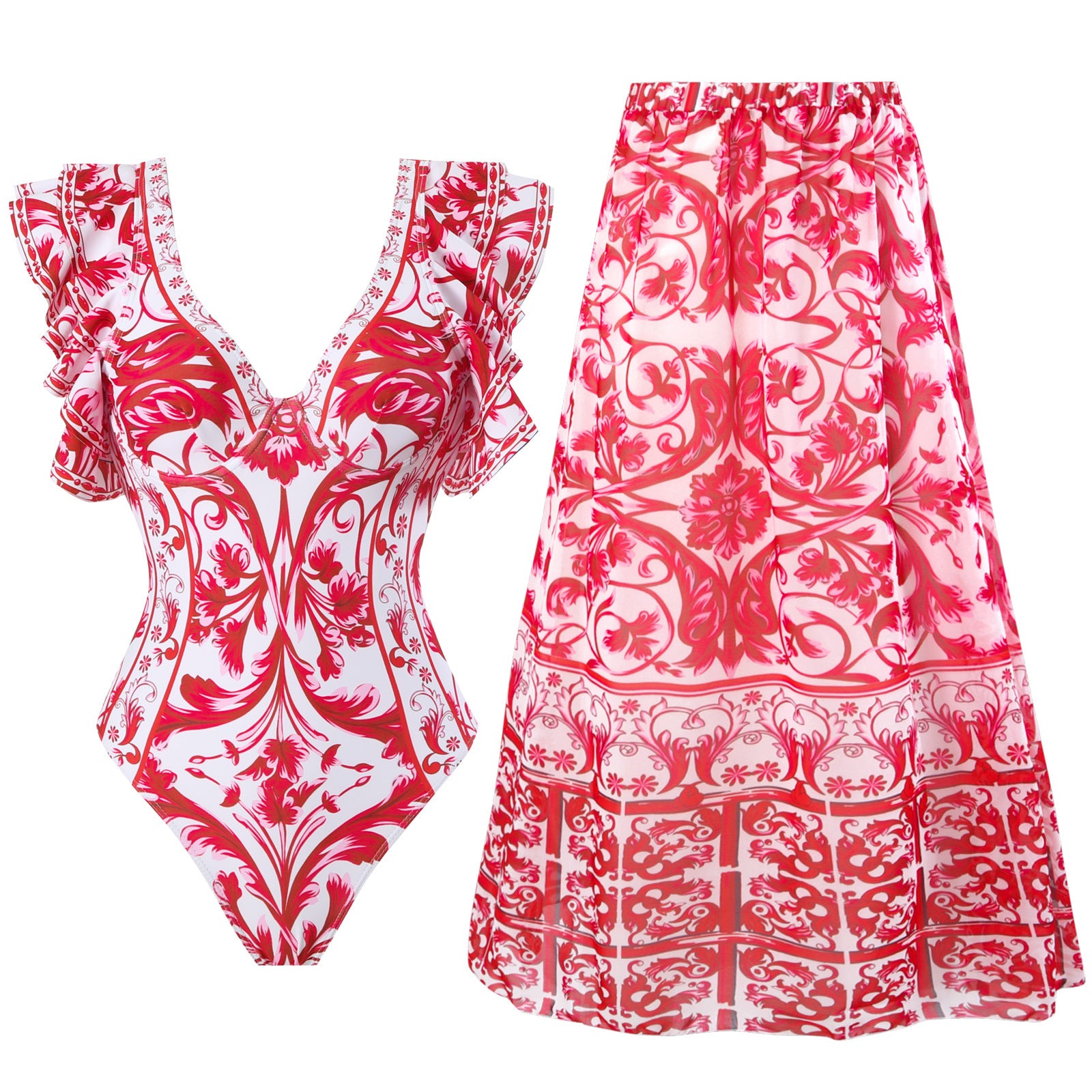 Nova Women's One-piece Slimming Vacation Beach Hot Springs Bikini Set and or Maxi Skirt