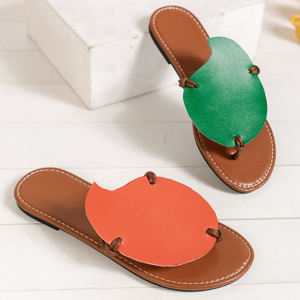 Frankie Casual Color-matching Clip-toe Sandals Summer Outdoor Flat Slippers For Women Flip Flops Shoes