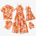 Load image into Gallery viewer, Family Matching Orange Beach Shirt & Floral Strap Dress Sets
