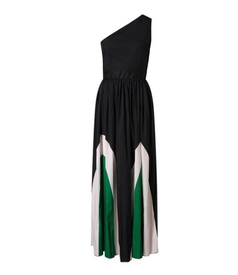 Maya One Shoulder Color Blocking Pleated Maxi Gown