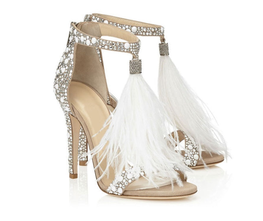 Pavina Rhinestone Bridal Feather Sandals