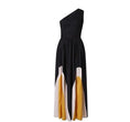 Load image into Gallery viewer, Maya One Shoulder Color Blocking Pleated Maxi Gown
