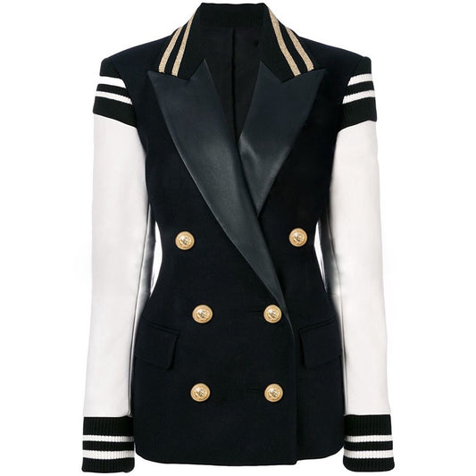 Zaza Faux Leather Contrast Baseball Blazer