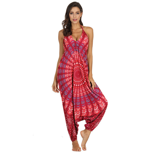 Women's Harem Style Racerback Jumpsuit Ifeyinwa Ethnic Digital Printing Women's Summer Leisure Harem Jumpsuit