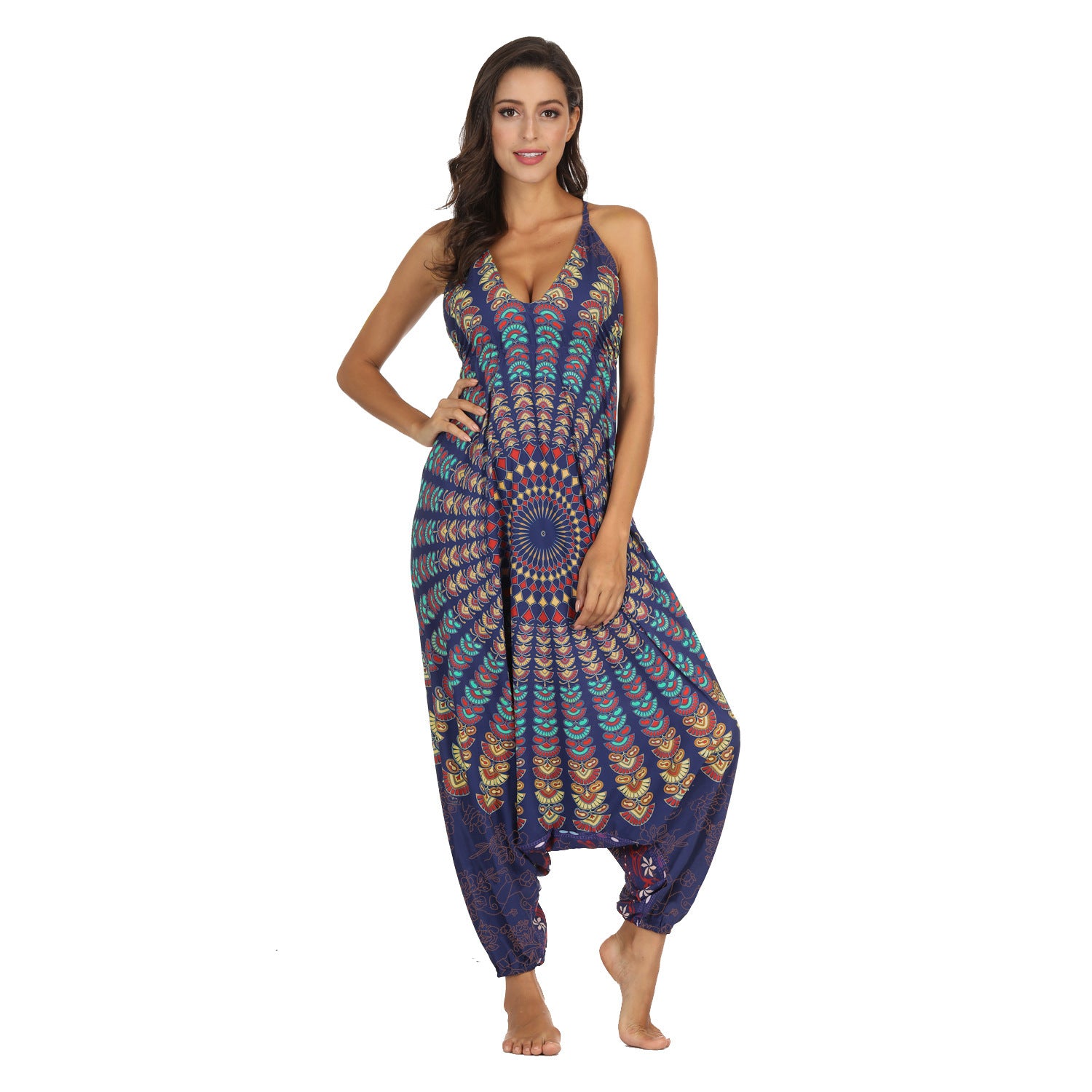 Women's Harem Style Racerback Jumpsuit Ifeyinwa Ethnic Digital Printing Women's Summer Leisure Harem Jumpsuit