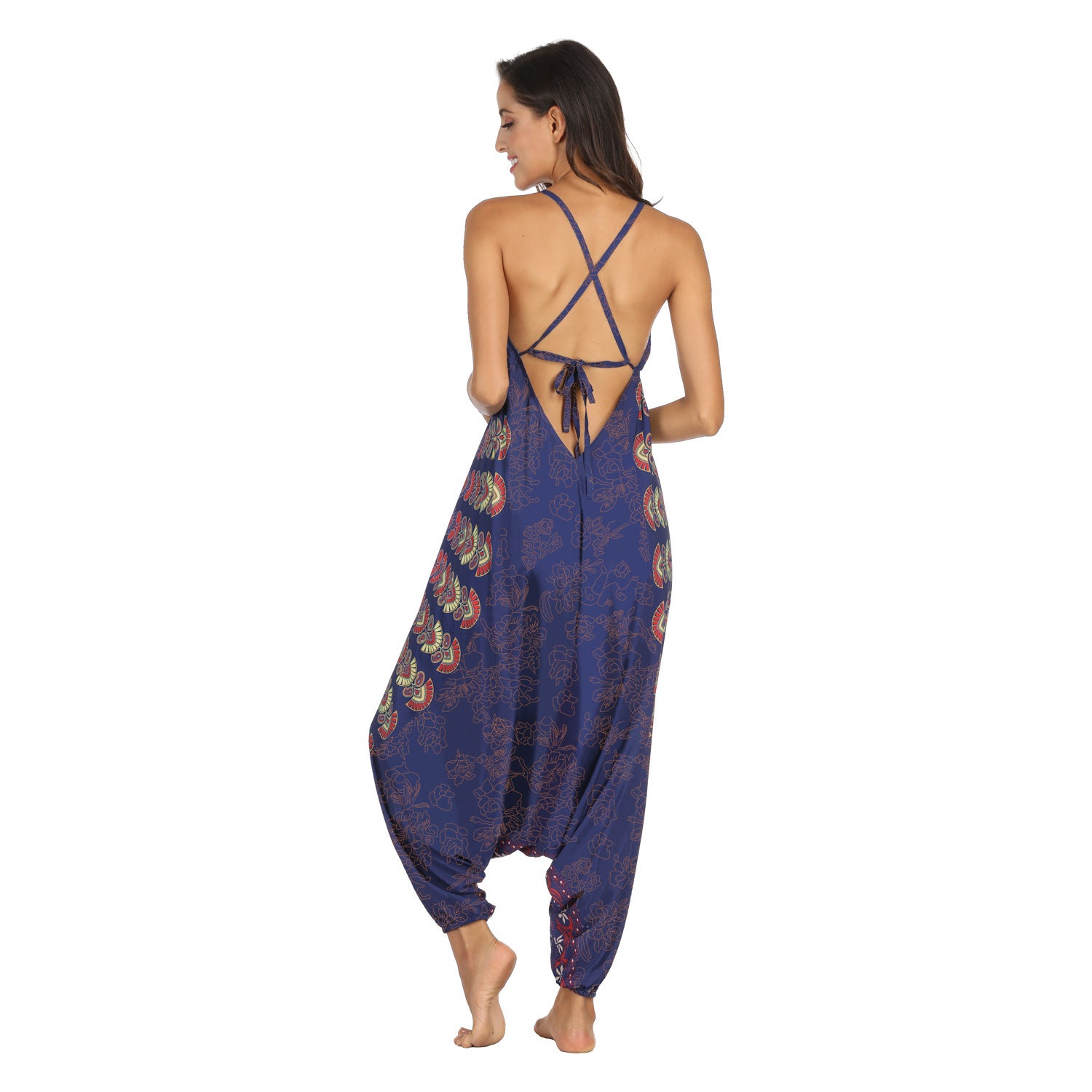 Women's Harem Style Racerback Jumpsuit Ifeyinwa Ethnic Digital Printing Women's Summer Leisure Harem Jumpsuit