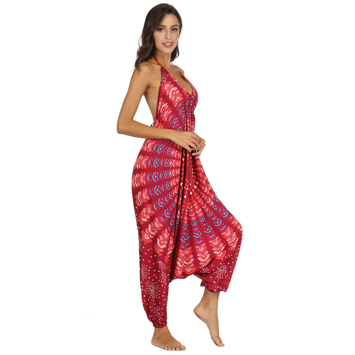 Women's Harem Style Racerback Jumpsuit Ifeyinwa Ethnic Digital Printing Women's Summer Leisure Harem Jumpsuit